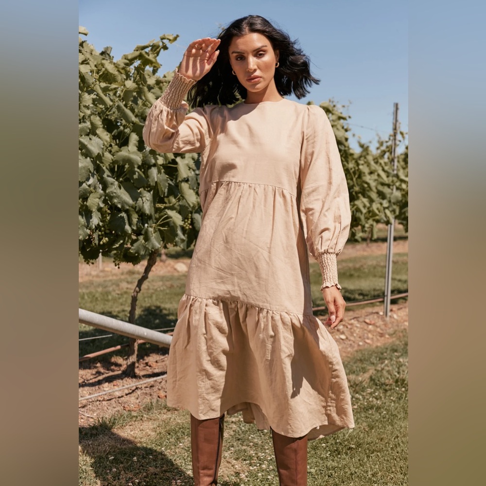 Girl And The Sun Tan Tiered Dress - XL